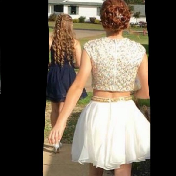 White and Gold Two Piece Homecoming Dress - Picture 4 of 4